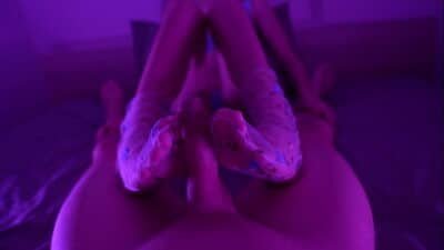 Step Sister Footjob in Sheer Floral Socks